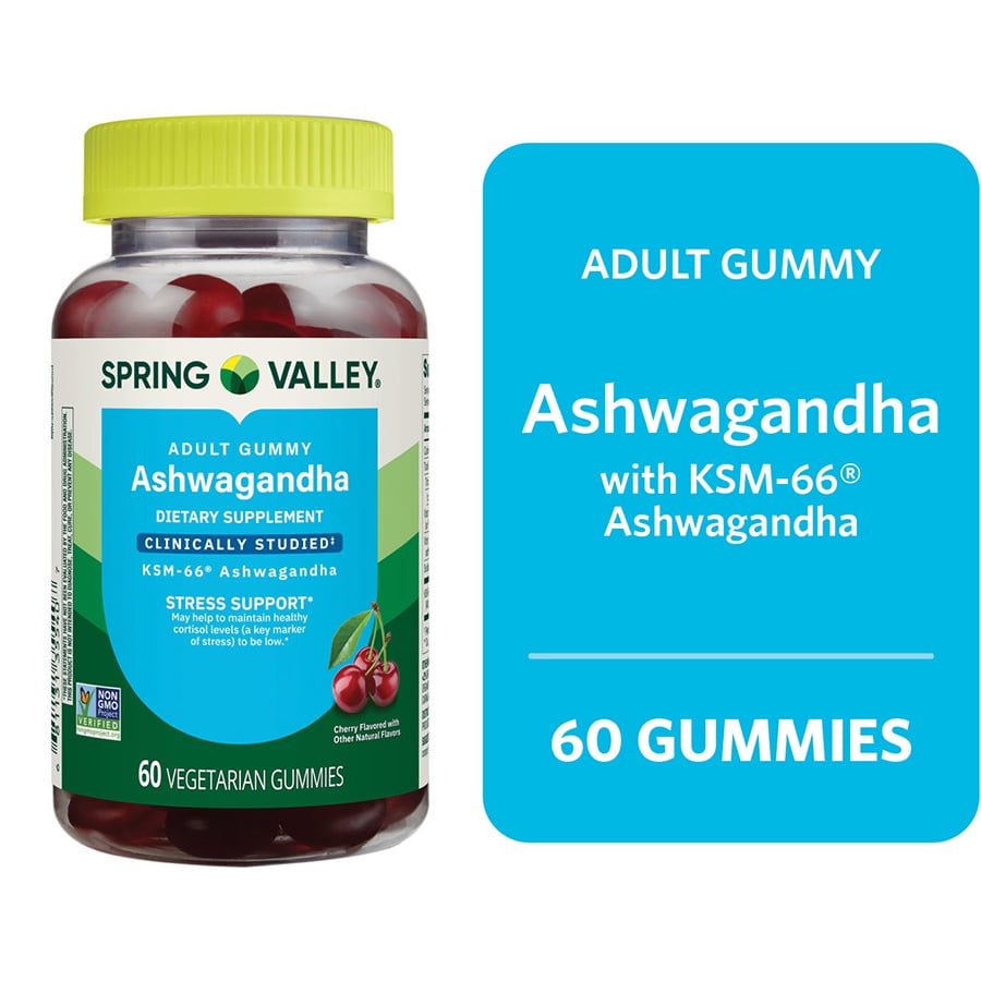 Spring Valley Ashwagandha Vegetarian Gummies for Stress Support Dietary Supplement, Cherry Flavor, 60 Count