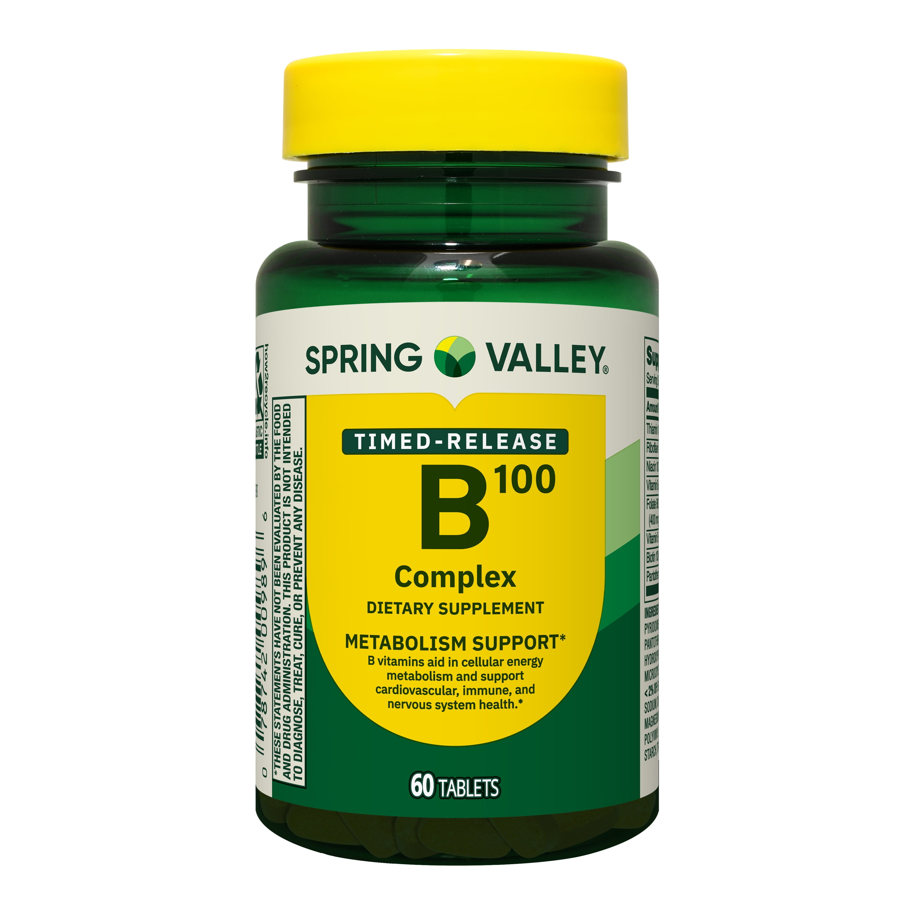 Spring Valley B-100 Complex Dietary Supplement Timed-Release Tablets for Metabolism Support, 60 Count