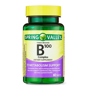 Spring Valley B-100 Complex Dietary Supplement Timed-Release Tablets for Metabolism Support, 60 Count