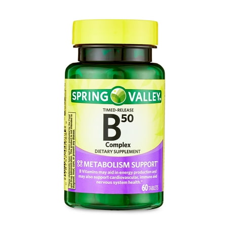 Spring Valley B-50 Complex Dietary Supplement Timed-Release Tablets for Metabolism Support, 60 Count