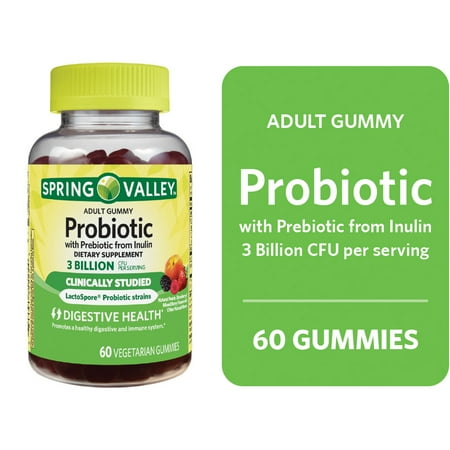Spring Valley Bacillus Coagulans Probiotic Supplement Gummies, Peach, 60 Count