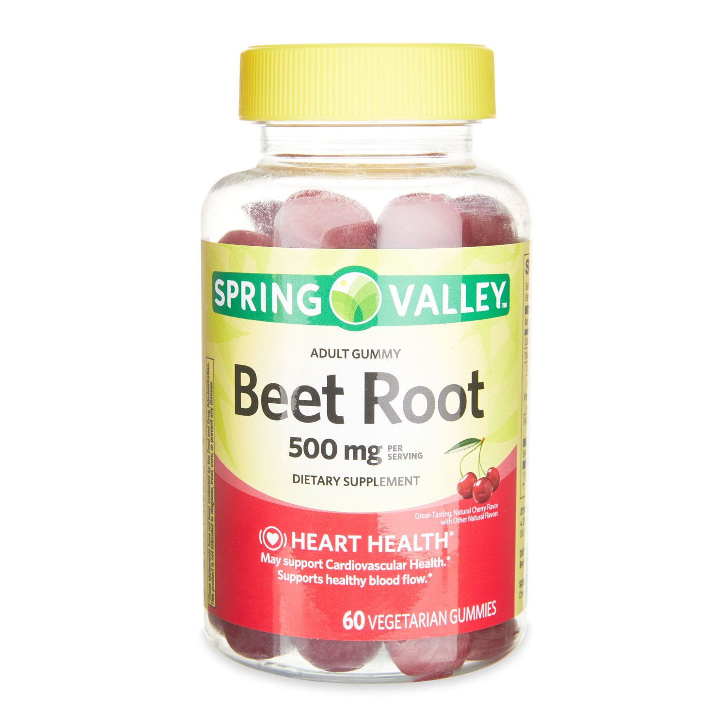 Spring Valley Beetroot Dietary Supplement Gummies, Cherry, 500 mg, 60 Count  