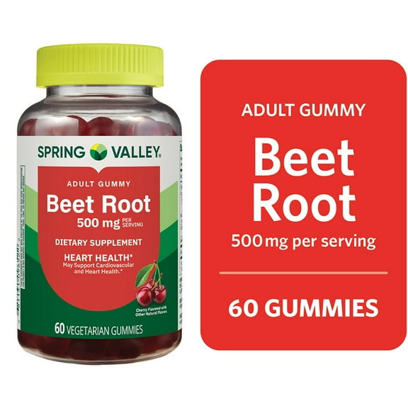 Spring Valley Beet Root Heart Health Dietary Supplement Gummies, Cherry, 500 mg, 60 Count