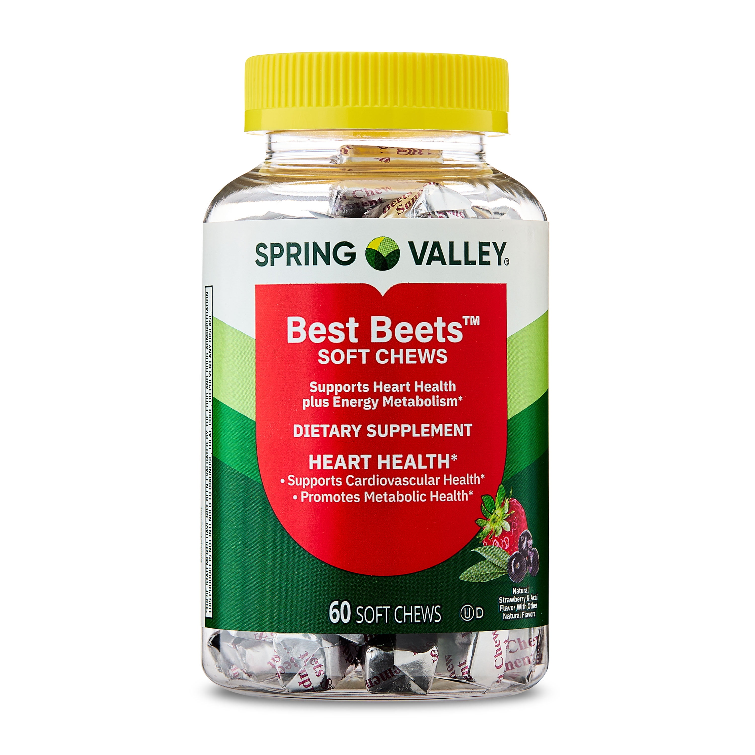 Spring Valley Best Beets Dietary Supplement Soft Chews for Heart Health, Natural Strawberry and Acai Flavor, 60 Count