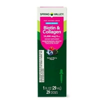 Spring Valley Zero Sugar Biotin and Collagen Fast Acting Liquid for Hair/Skin/Nails, Natural Berry Flavor, 15000 mcg, 1 fl oz