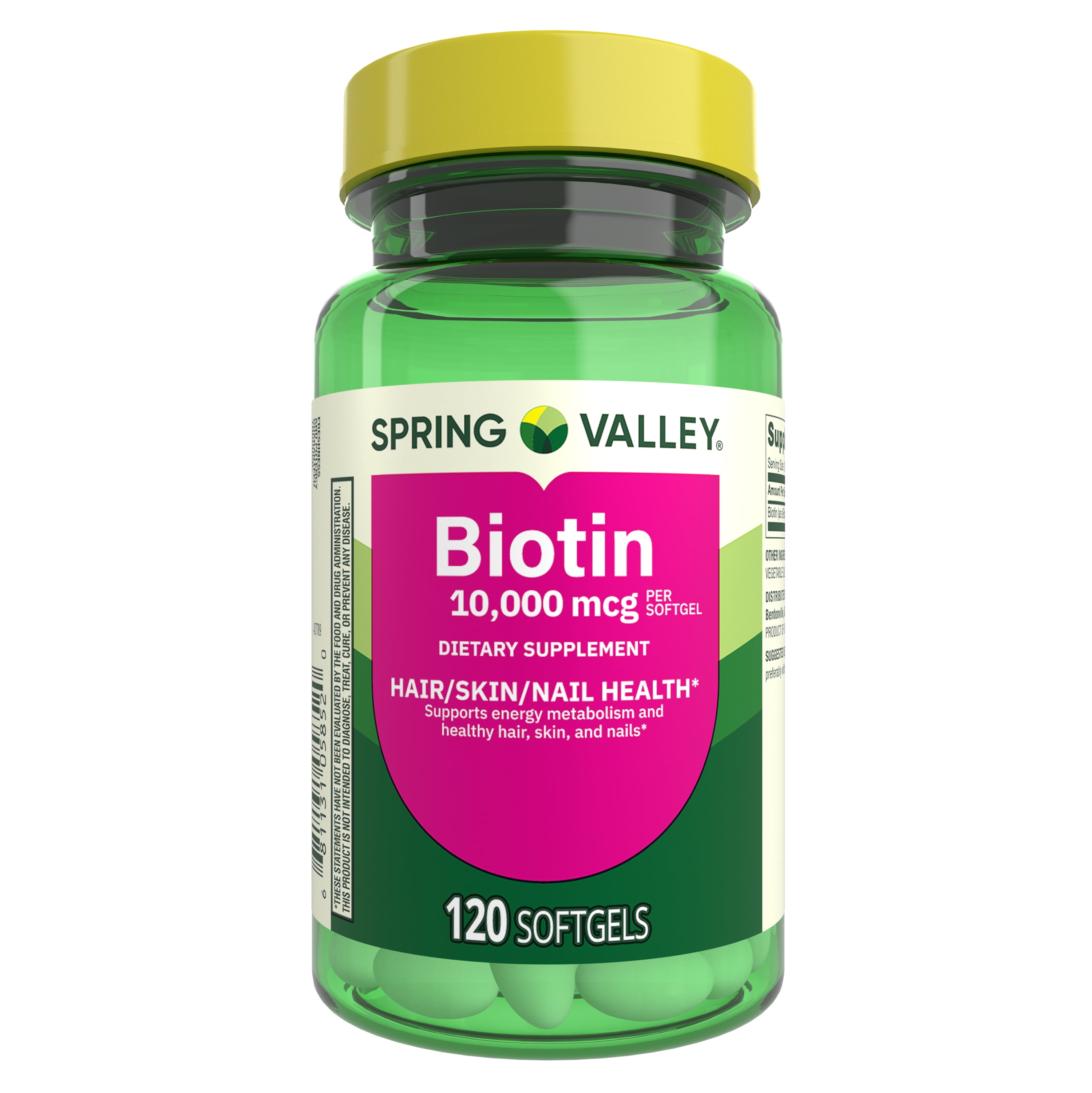 Spring Valley Biotin Dietary Supplement Softgels for Hair/Skin/Nails Health, 10,000 mcg, 120 Count