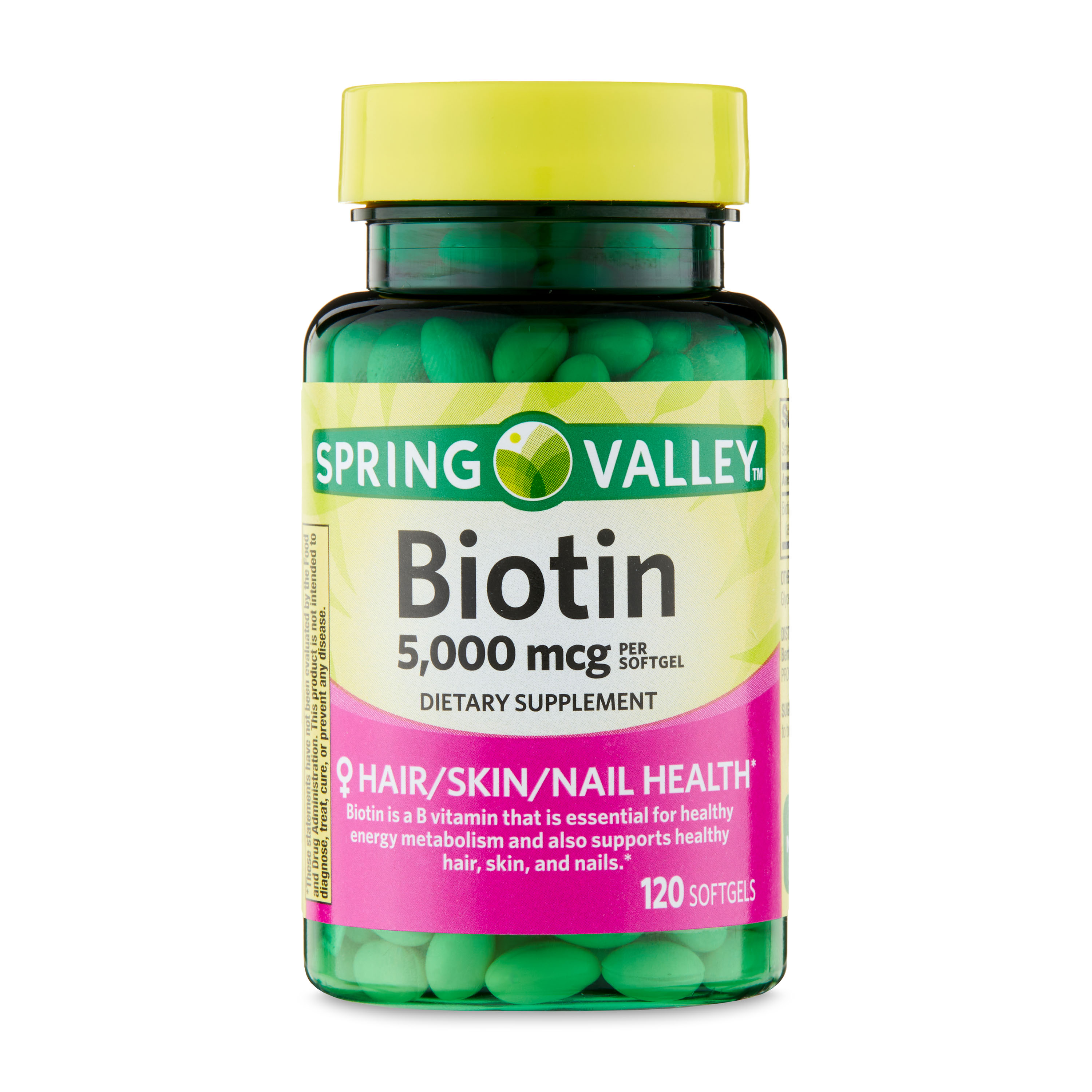 Spring Valley Biotin Hair/Skin/Nails Health Dietary Supplement Softgels, 5,000 mcg, 120 Count - image 1 of 16