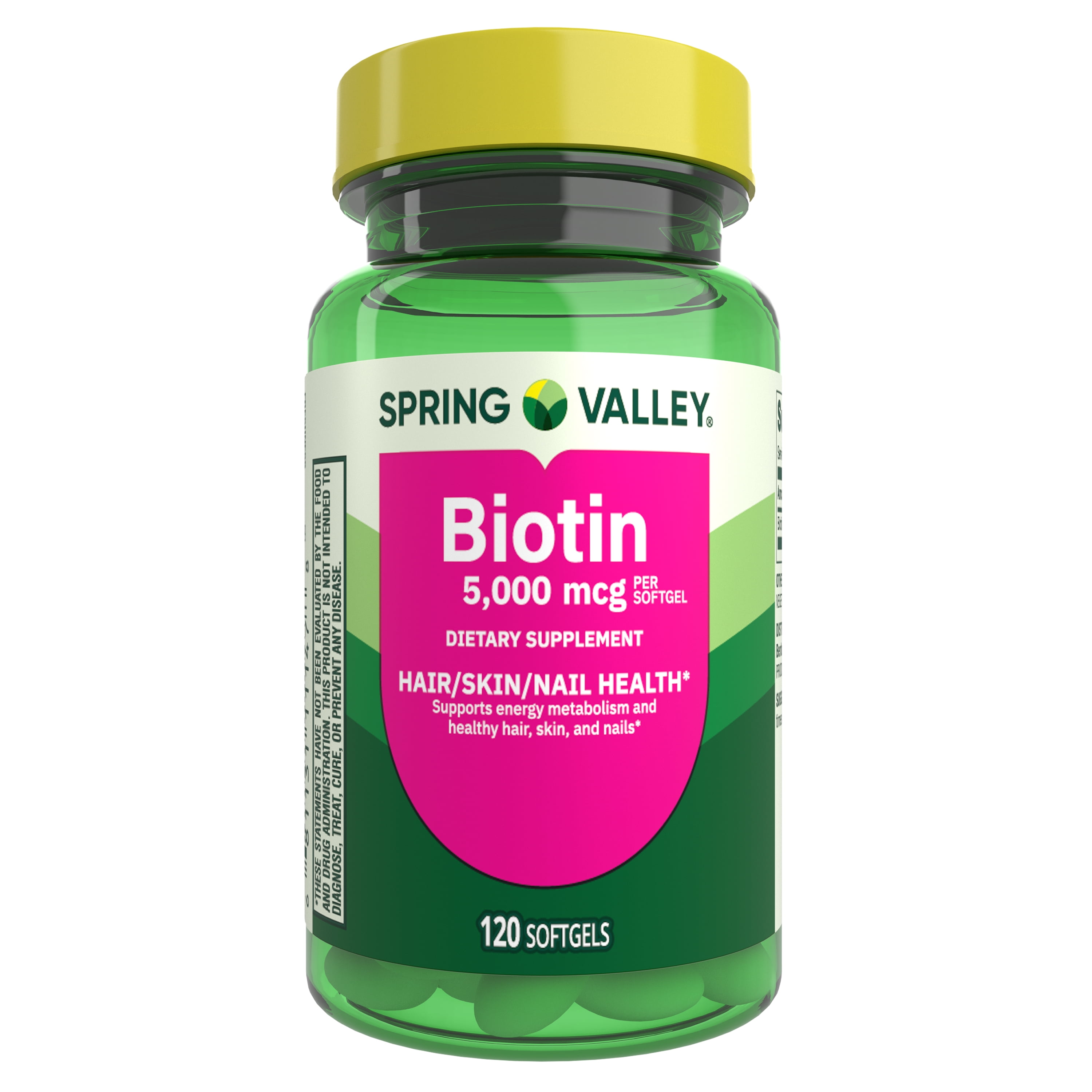 Spring Valley Biotin Dietary Supplement Softgels for Hair/Skin/Nails Health, 5,00m mcg, 120 Count
