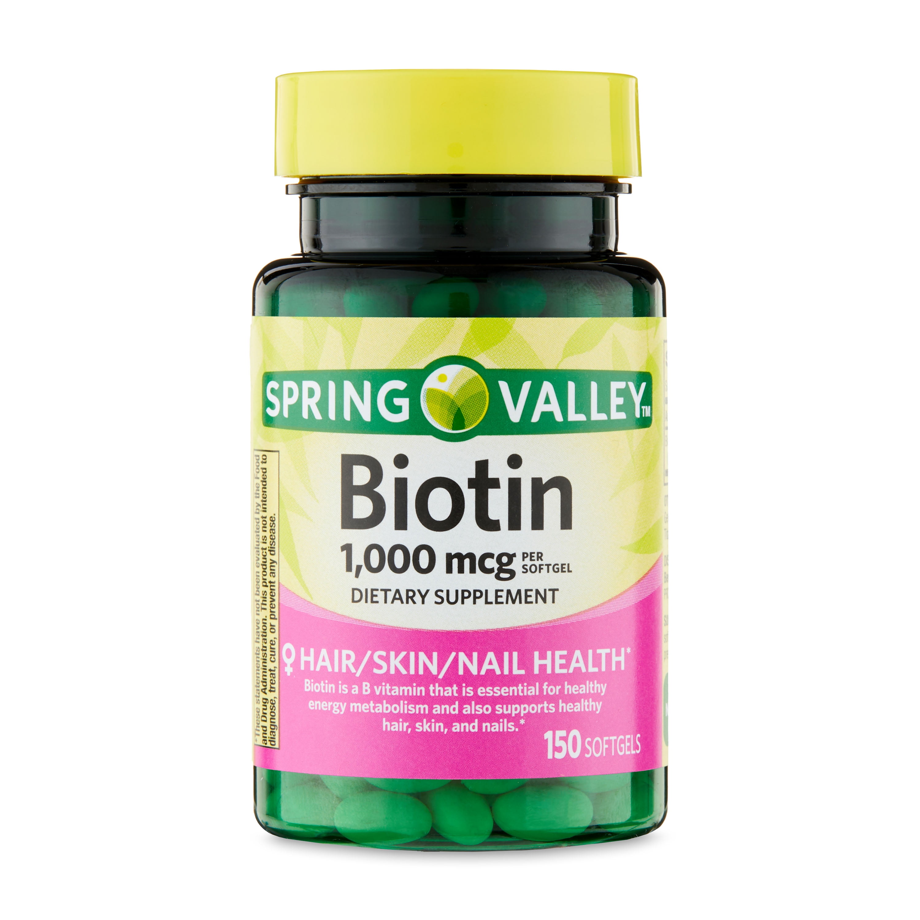 Spring Valley Biotin Dietary Supplement Softgels for Hair/Skin/Nails Health, 1,000 mcg, 150 Count