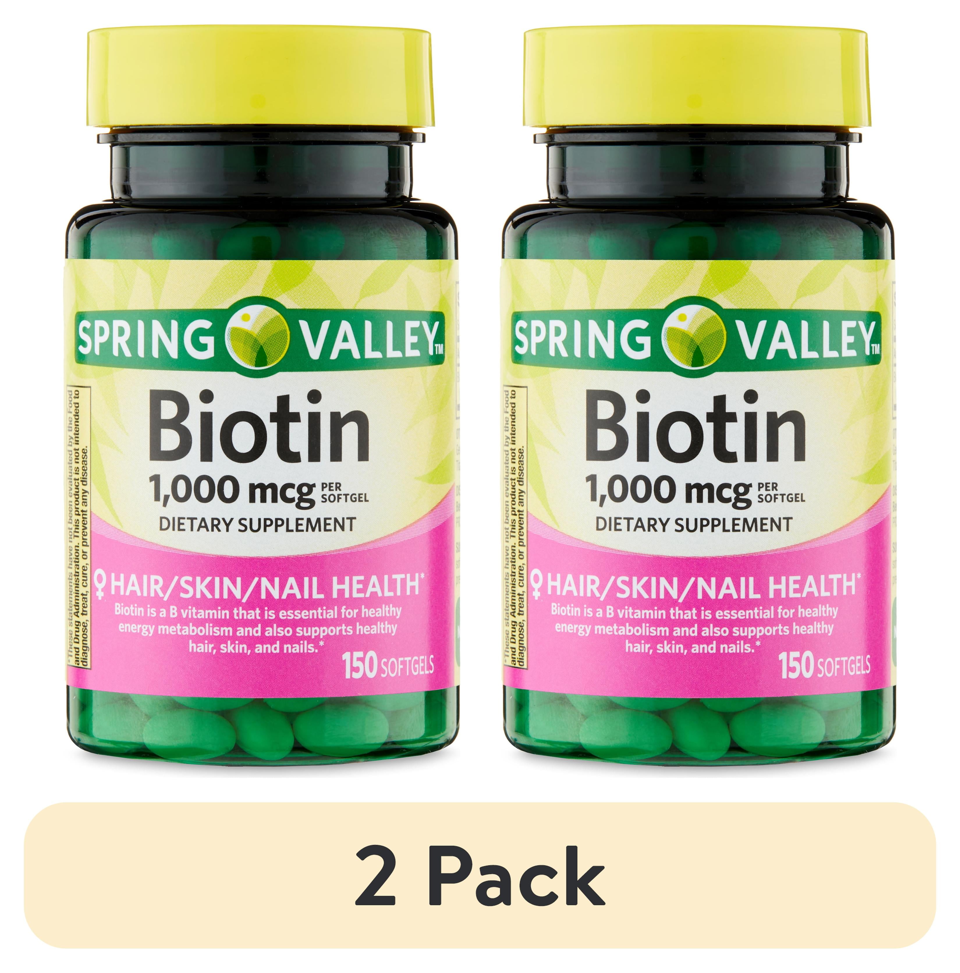(2 pack) Spring Valley Biotin Dietary Supplement Softgels for Hair/Skin/Nails Health, 1,000 mcg, 150 Count