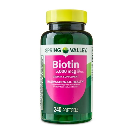 Spring Valley Biotin Dietary Supplement Softgels for Hair/Skin/Nails Health, 5,000 mcg, 240 Count
