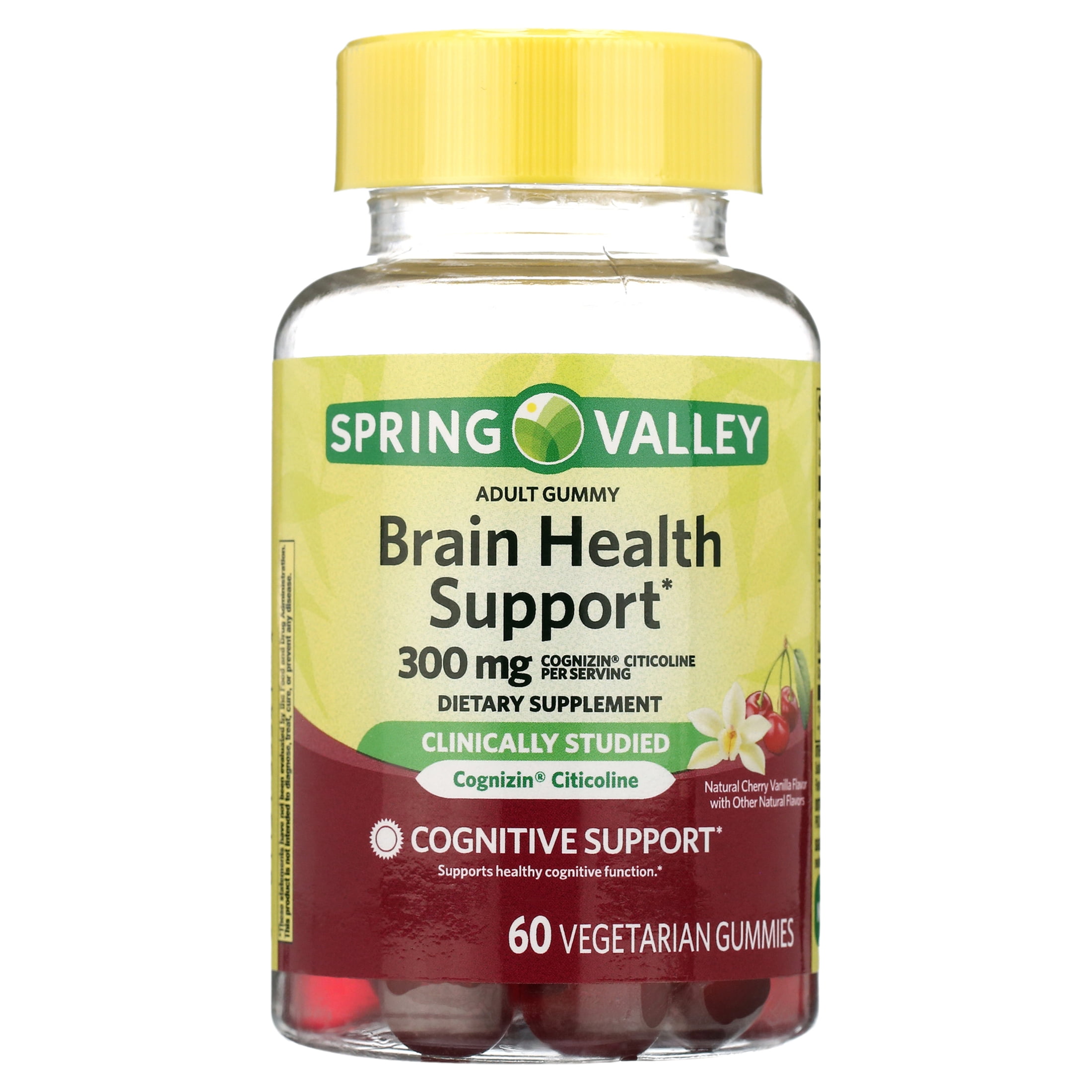 Spring Valley Brain Health Support Dietary Supplement Gummies, Cherry, 300  mg, 60 Count