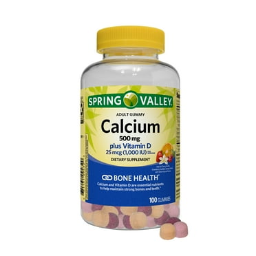 Spring Valley Calcium 500 mg Plus Vitamin D 25 mcg Bone Health Dietary Supplement Gummies, 100 Count