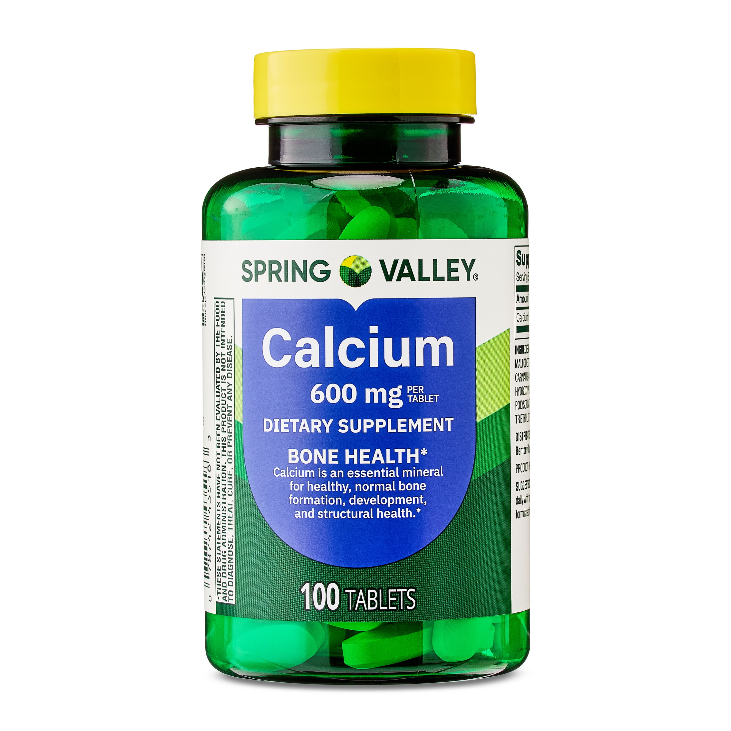 Spring Valley Calcium Bone Health Dietary Supplement Tablets, 600 mg, 100 Count