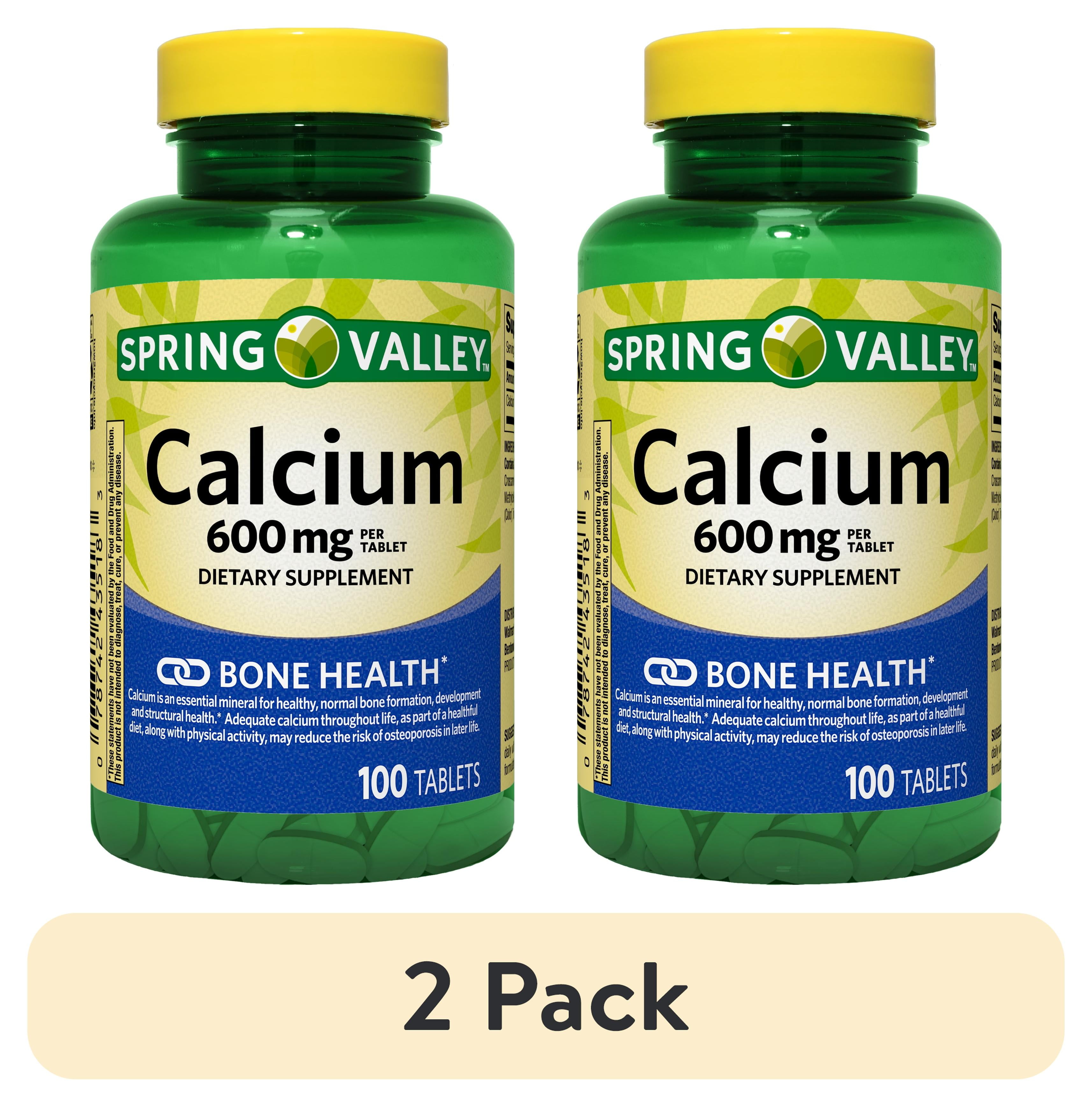 (2 pack) Spring Valley Calcium Bone Health Dietary Supplement Tablets, 600 mg, 100 Count
