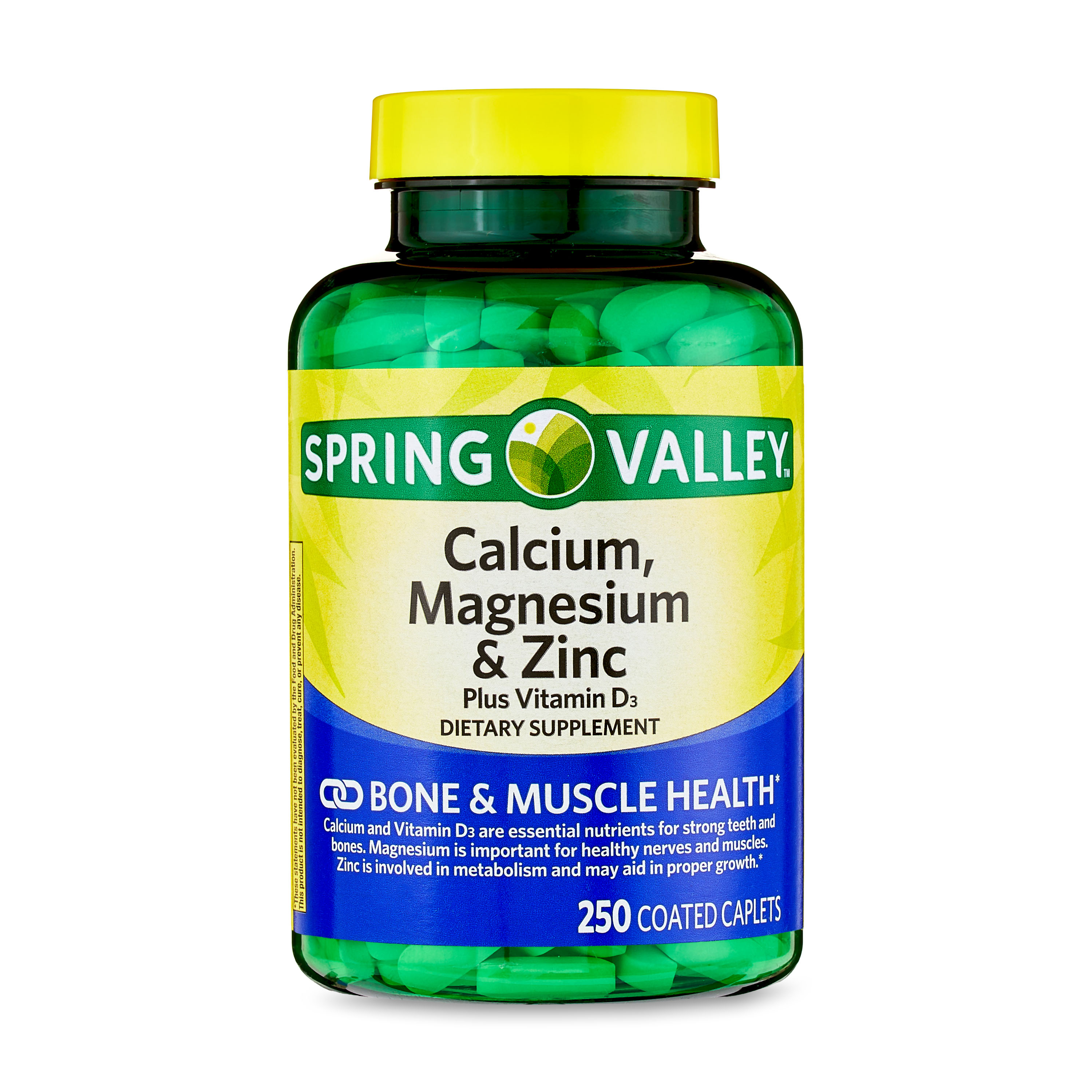 Spring Valley Calcium, Magnesium & Zinc Plus Vitamin D3 Coated Caplets, 250 Count - image 1 of 10