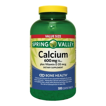 Spring Valley Calcium Plus Vitamin D Bone & Joint Health Dietary Supplement Tablets Value Size, 600 mg, 500 Count