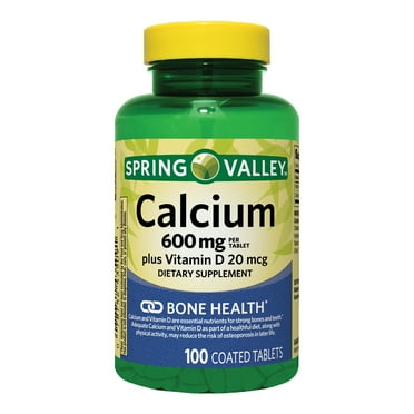 Spring Valley Calcium Plus Vitamin D Tablets Dietary Supplement, 600 mg, 100 Count