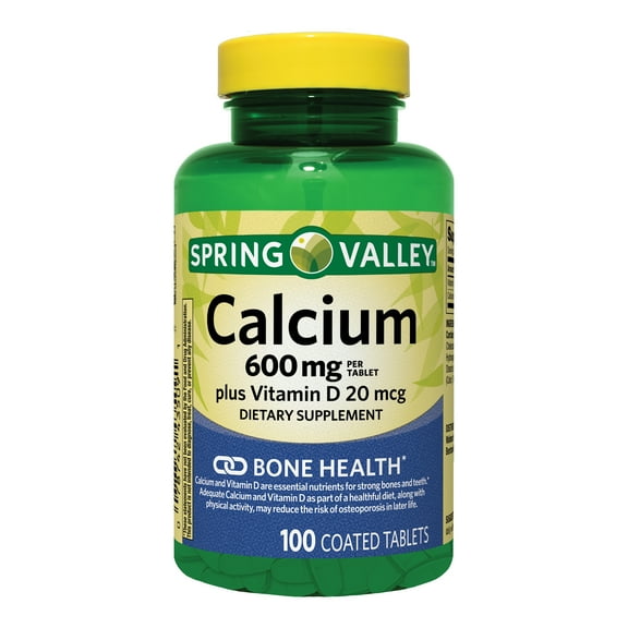 (3 pack) Spring Valley Calcium Plus Vitamin D Tablets, 600 mg, 100 Count,  Dietary Supplement