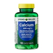 Spring Valley Calcium Plus Vitamin D Tablets, 600 mg, 100 Count,  Dietary Supplement
