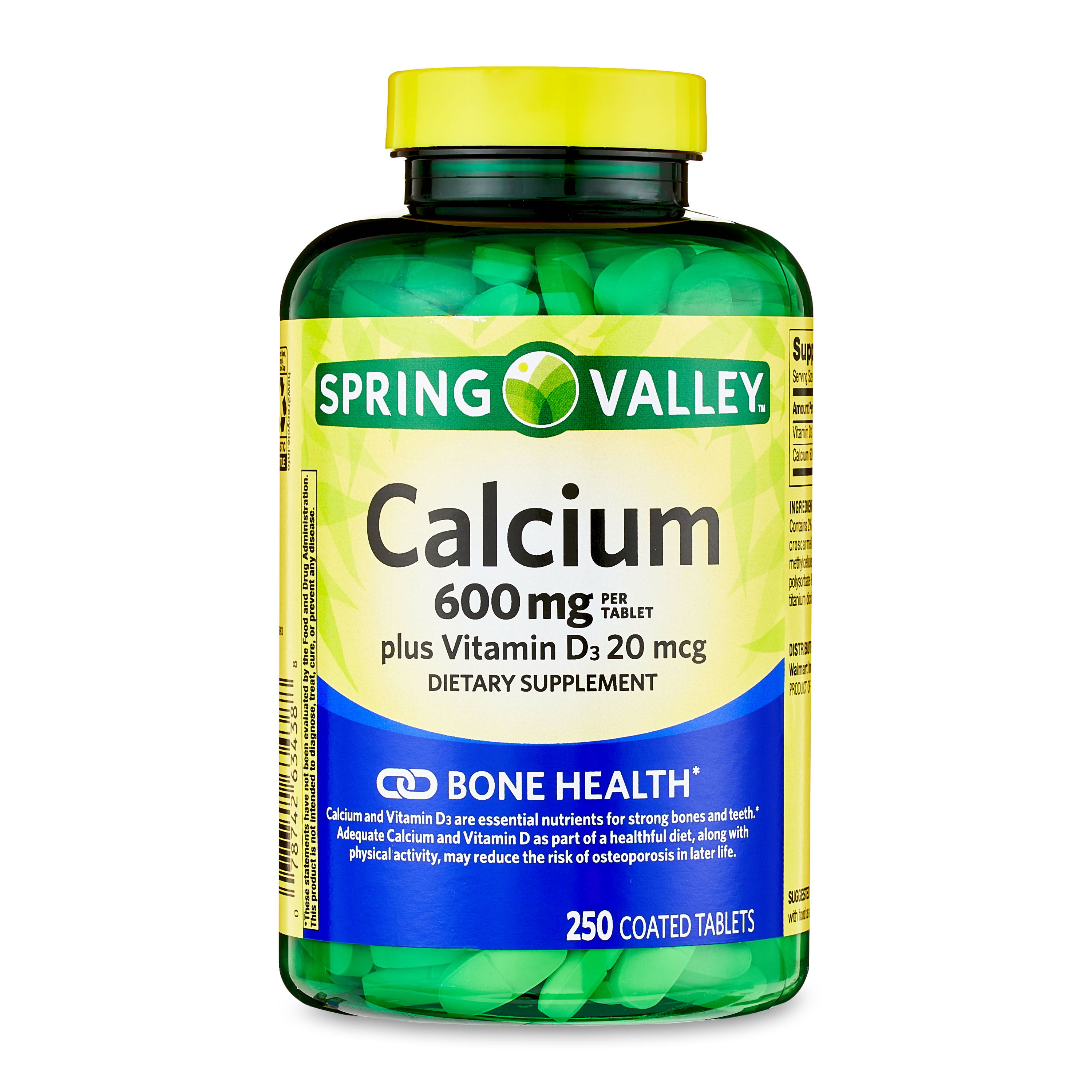 Spring Valley Calcium Plus Vitamin D Tablets Dietary Supplement, 600 mg, 250 Count - image 1 of 9