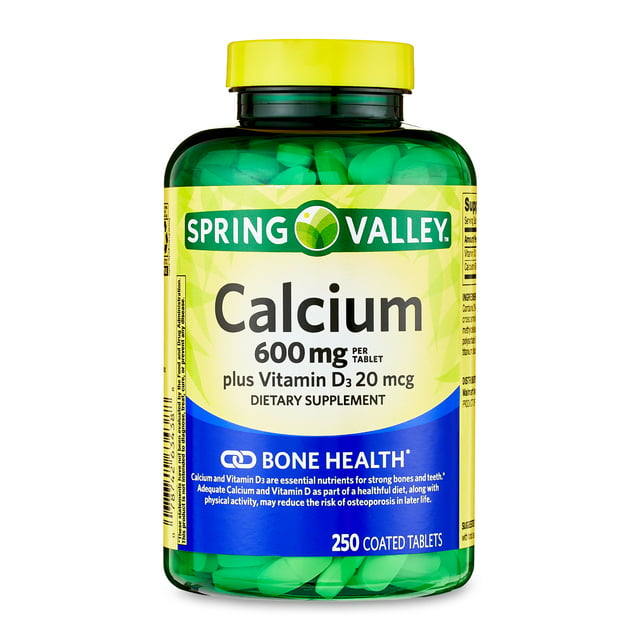 Spring Valley Calcium Plus Vitamin D Tablets Dietary Supplement, 600 mg, 250 Count