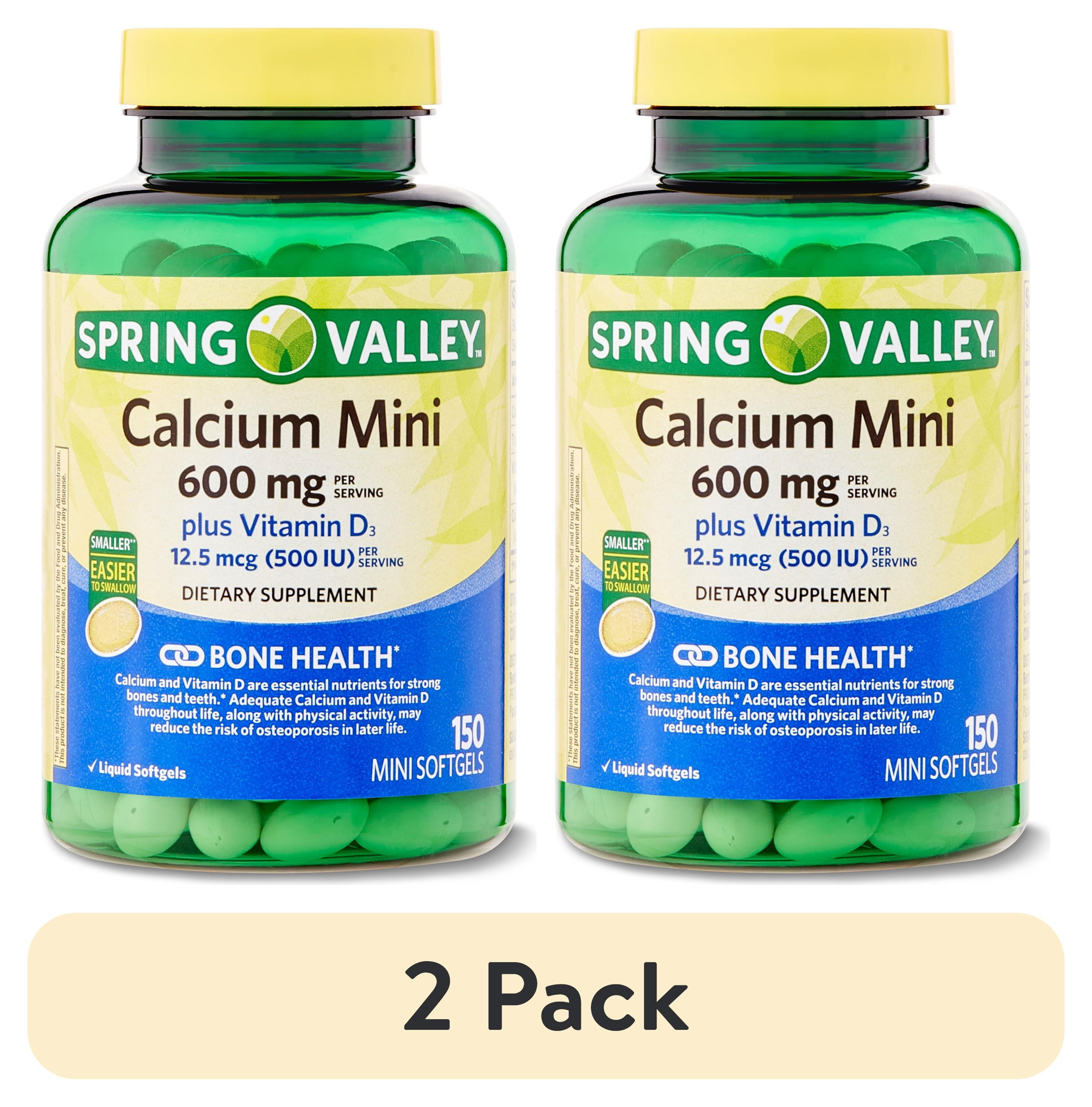 (2 pack) Spring Valley Calcium Plus Vitamin D3, Dietary Supplement, 150 Mini Softgels