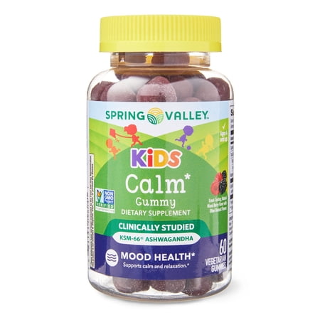 Spring Valley Calm Kids Ashwagandha Dietary Supplement Gummies, Mixed Berry, 60 Count