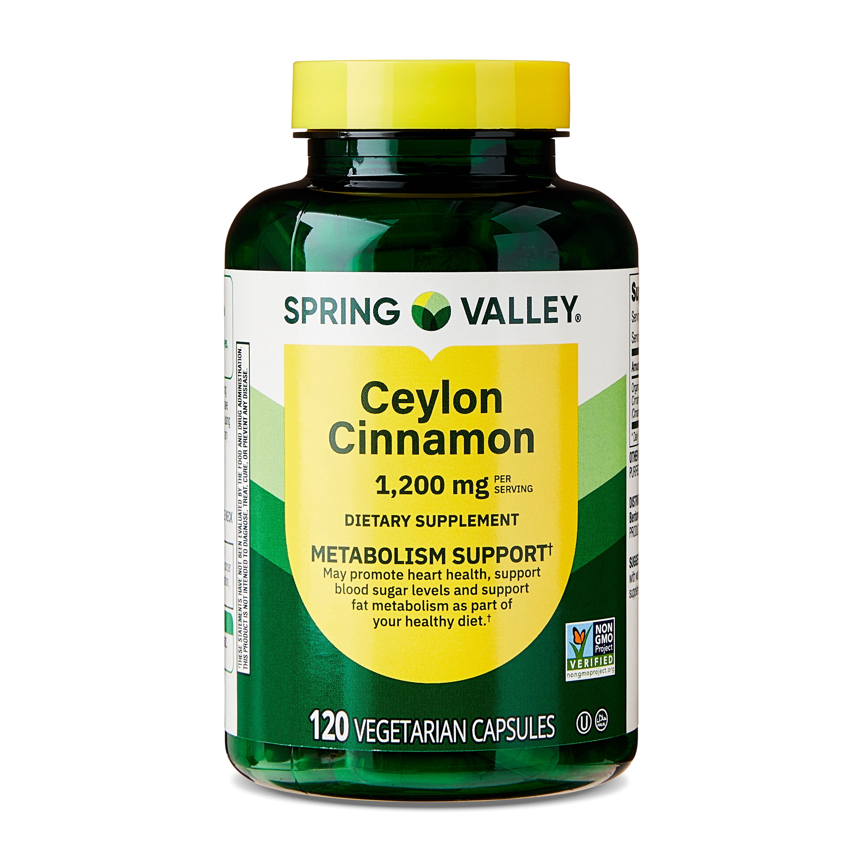 Spring Valley Ceylon Cinnamon Dietary Supplement Vegetarian Capsules for Metabolism Support, 1,200 mg, 120 Count