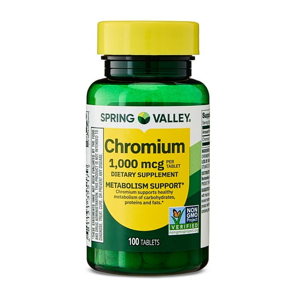 Spring Valley Chromium Dietary Supplement Tablets for Metabolism Support, 1000 mcg, 100 Count