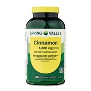 Spring Valley Cinnamon Dietary Supplement Vegetarian Capsules for Metabolism Support, 1000 mg, 400 Count
