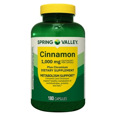 Spring Valley Cinnamon Plus Chromium Dietary Supplement Capsules for Metabolism, 1000 mg, 180 Count
