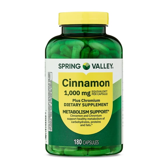 Spring Valley Cinnamon Plus Chromium Dietary Supplement Capsules for Metabolism, 1000 mg, 180 Count