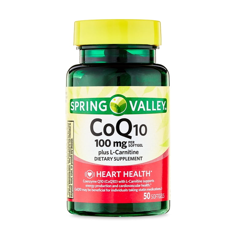 Spring Valley CoQ10 Plus L-Carnitine Heart Health Dietary Supplement  Softgels, 100 mg, 50 Count HSA/FSA Eligible