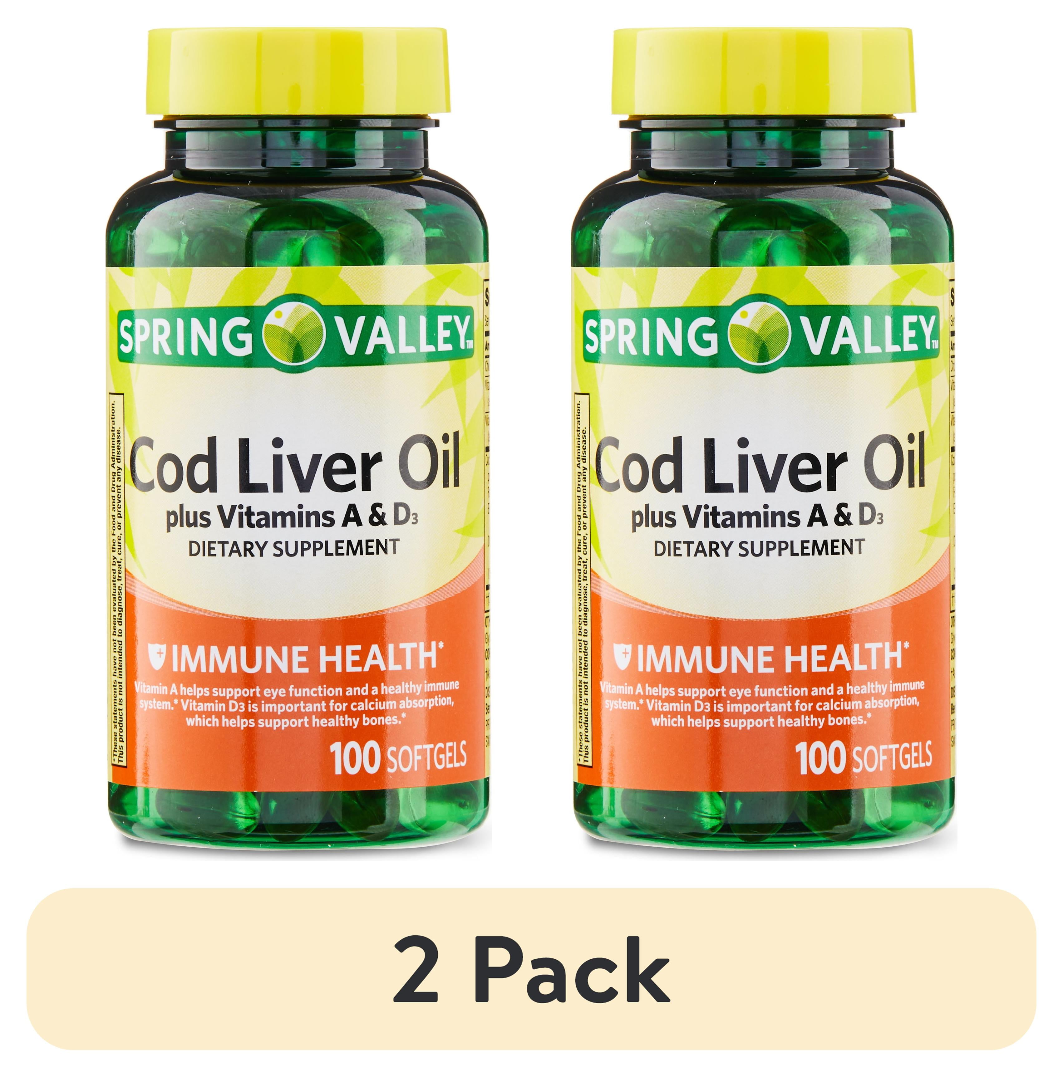 (2 pack) Spring Valley Cod Liver Oil plus Vitamins A & D3 Immune Health