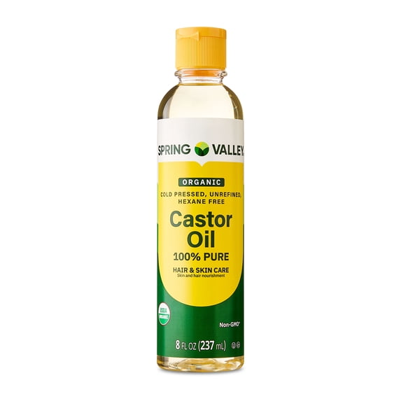 Spring Valley Cold-Pressed Castor Oil, Unrefined & Hexane-Free, Organic for Hair & Skin, 8 fl oz