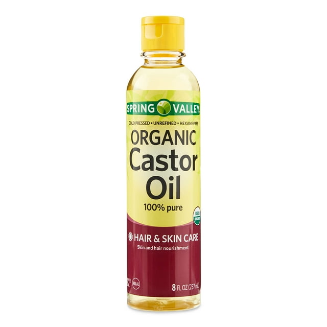 Spring Valley ColdPressed Castor Oil Unrefined & HexaneFree, Organic for Hair & Skin 8 fl