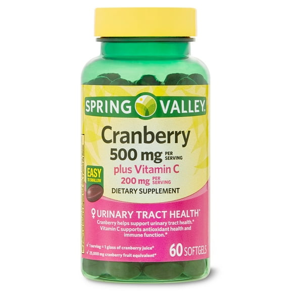 (3 pack) Spring Valley Cranberry Urinary Tract Support Dietary Supplement Softgels, 500mg, 60 Count