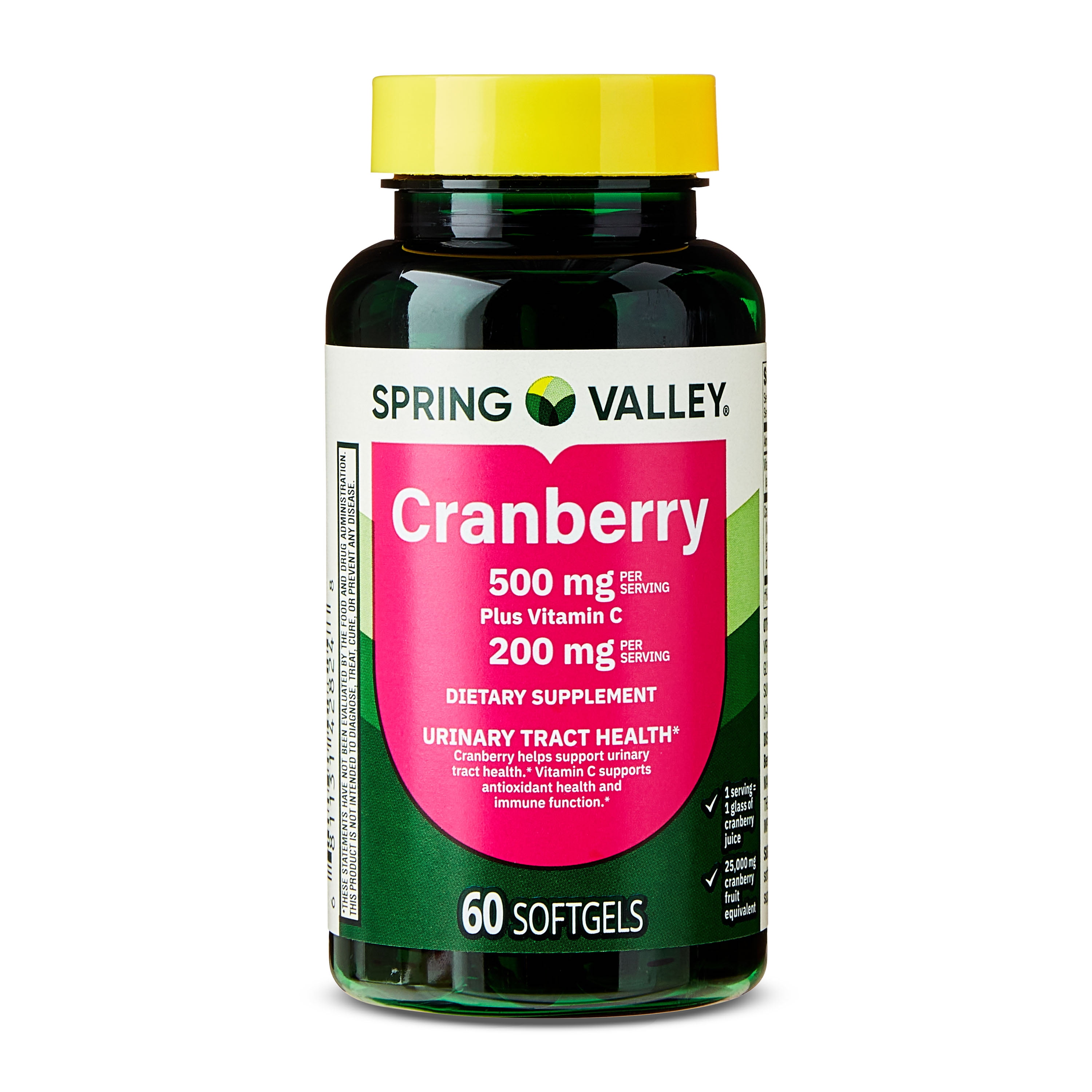 Spring Valley Cranberry Urinary Tract Support Dietary Supplement Softgels, 500mg, 60 Count