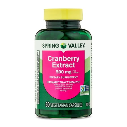 Spring Valley Cranberry Extract Urinary Tract Support Vegetarian Capsules, 500mg, 60 Count