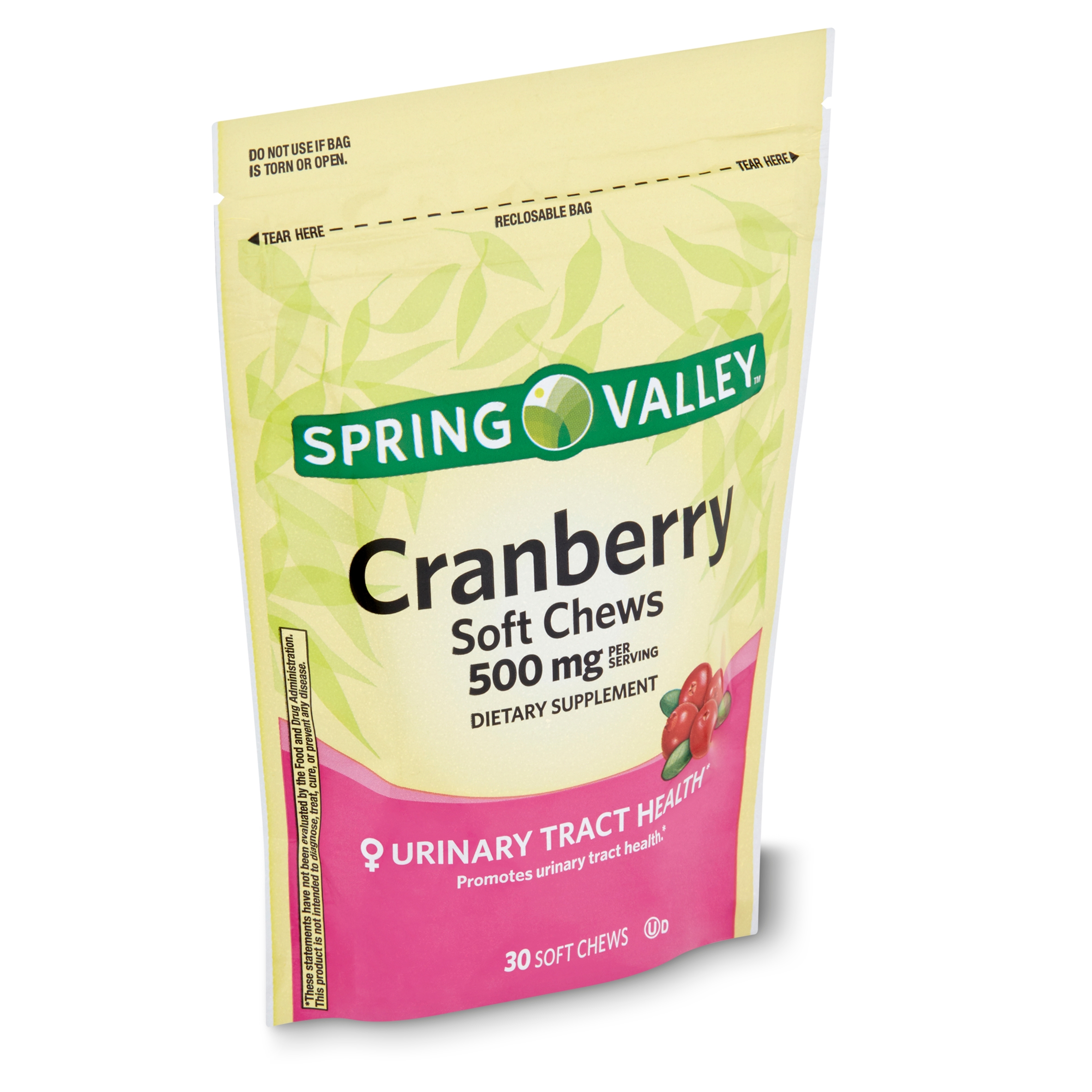 Spring Valley Cranberry Urinary Tract Health Dietary Supplement Soft Chews, 500 mg, 30 Count - image 1 of 9