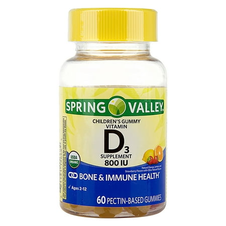 Spring Valley D3 Daily Children’s Gummy Vitamin Dietary Supplement, 800 IU, 60 Count