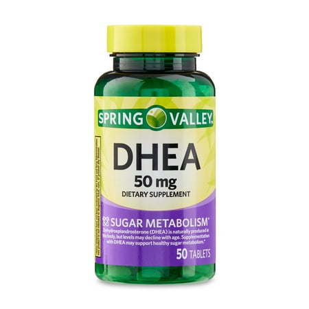 Spring Valley DHEA Dietary Supplement Tablets for Sugar Metabolism, 50 mg, 50 Count