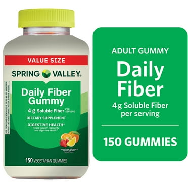 Spring Valley Digestive Health Fiber Supplement Gummies, Orange Lemon Strawberry, 150 Count