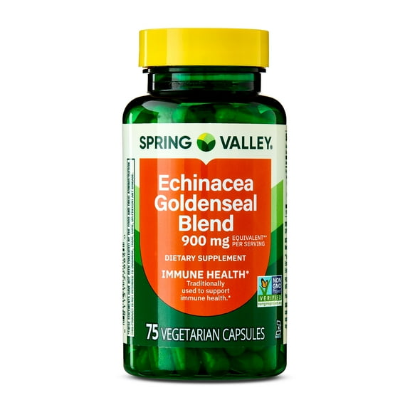 Spring Valley Echinacea Goldenseal Blend Dietary Supplement Vegetarian Capsules for Immune Health, 900 mg, 75 Count