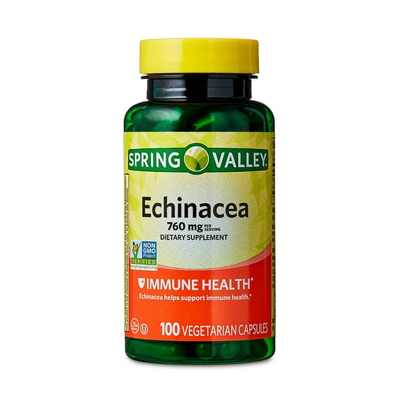(3 pack) Spring Valley Non GMO Echinacea Dietary Supplement Vegetarian Capsules for Immune Health, 760 mg, 100 Count