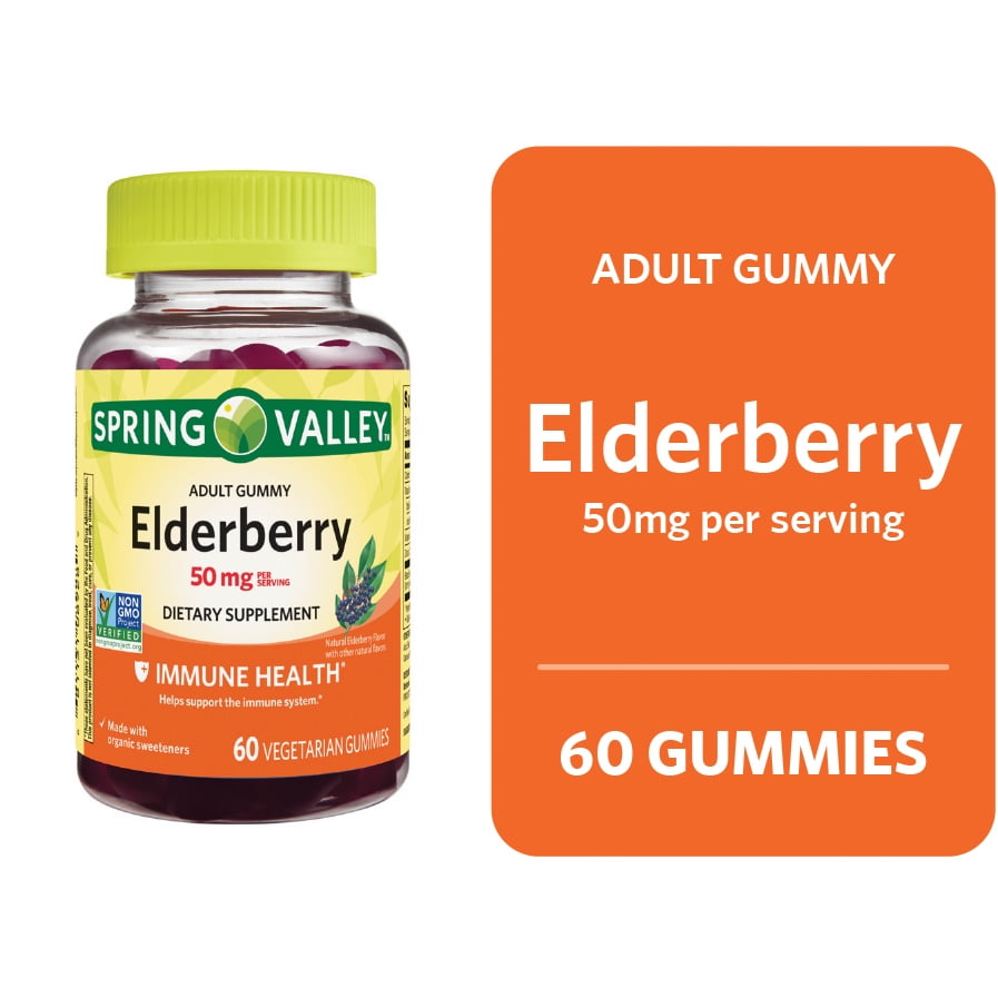 Spring Valley Elderberry Adult Gummies Dietary Supplement, 50 mg, 60 Count