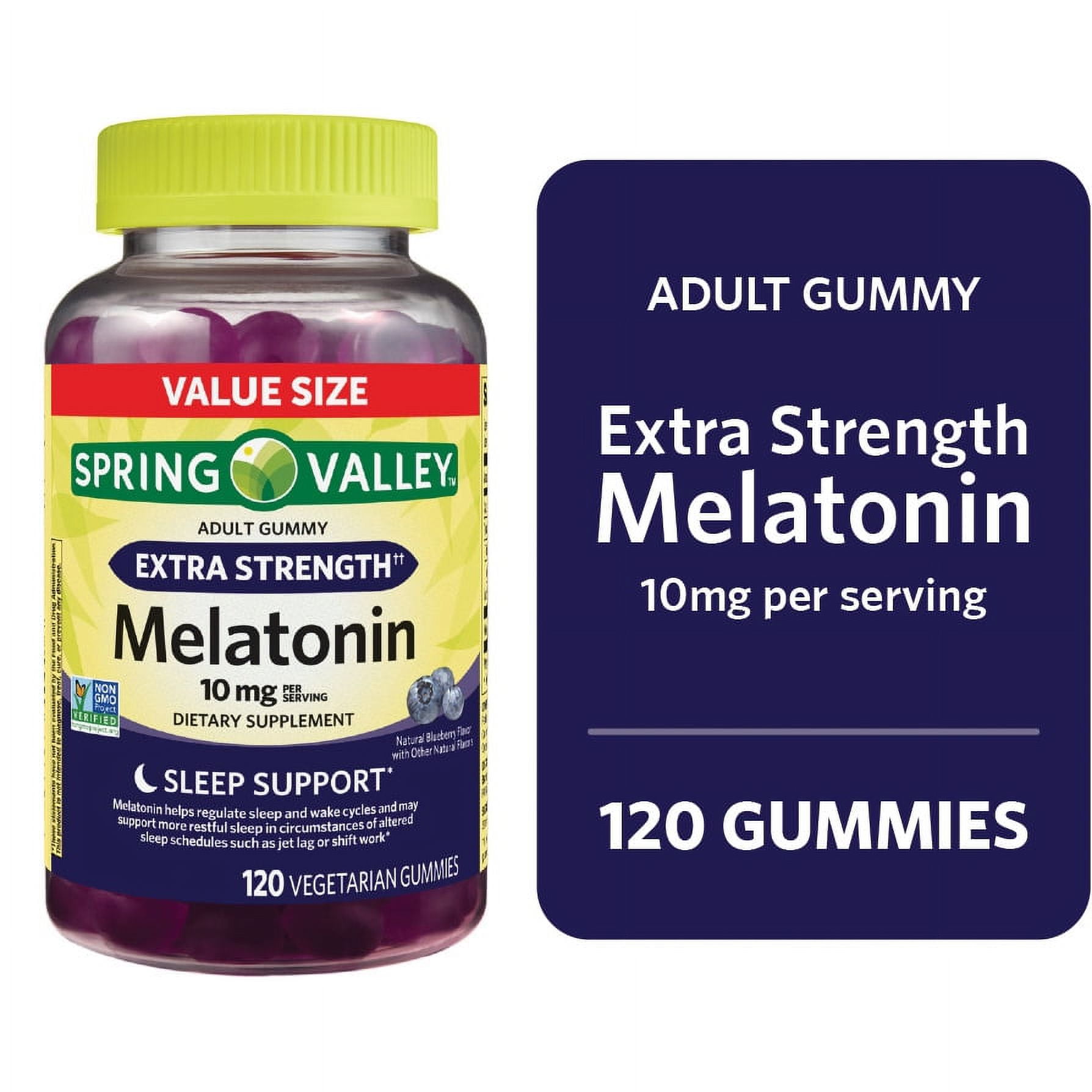 Spring Valley Extra Strength Melatonin Gummies for Sleep Support, Blueberry, 10mg, 120 Count