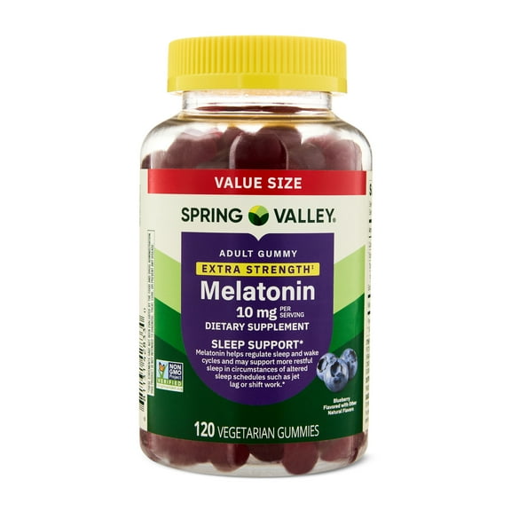 Spring Valley Extra Strength Melatonin for Sleep Support, Blueberry, 10mg, 120 Gummies