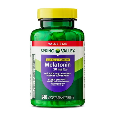 Spring Valley Extra Strength Melatonin Tablets Dietary Supplement Value Size, 10 mg, 240 Count